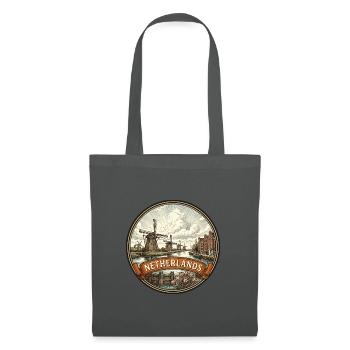 Niederländisches Reiseabzeichen Windmühlen-Kanal-Souvenir - Stoffbeutel - Graphite - Vorne