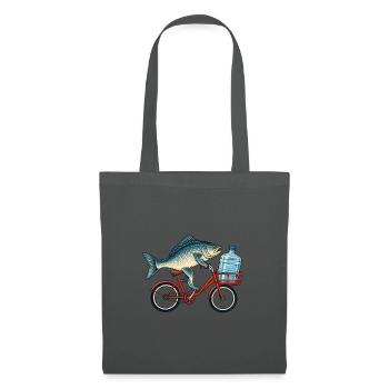 Fisch auf Fahrrad mit Wasserflasche - Stoffbeutel - Graphite - Vorne