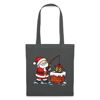 Weihnachtsmann angelt Geschenk am Kamin  - Stoffbeutel - Graphite - Vorne