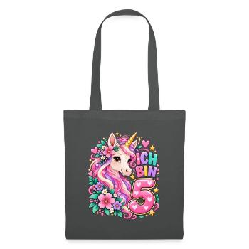 Ich Bin 5 Einhorn 5. Geburtstag Mädchen - Stoffbeutel - Graphite - Vorne