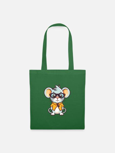 Maus mit Brille Cartoon Kawaii Illustration - Stoffbeutel - Fichte