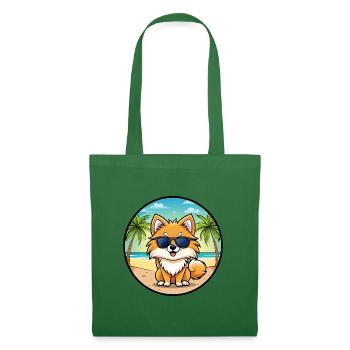 Poméranie Spitz allemand race de chien Cartoon Beach - Sac en tissu - vert sapin - Devant