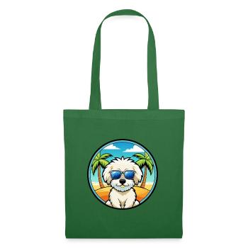 Bichon frisé race de chien dessin animé lunettes de soleil plage - Sac en tissu - vert sapin - Devant