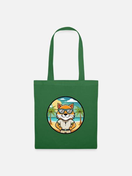 Highlander Katzenrasse Cartoon Sonnenbrille Strand - Stoffbeutel - Fichte