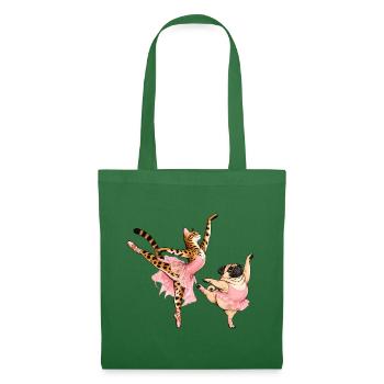 Bengal-Katze und Mops beim Ballett - Stoffbeutel - Fichte - Vorne