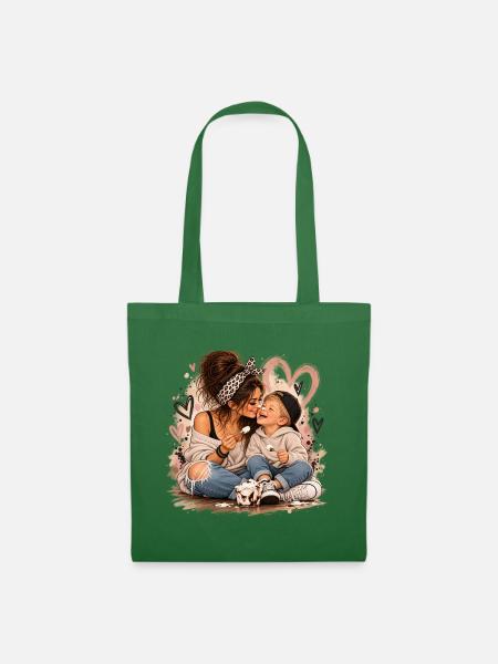 Herzliche Mutter Kind Bonding Illustration - Stoffbeutel - Fichte