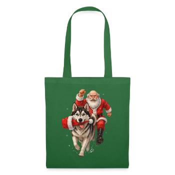 Husky klaut Weihnachtsmannmütze - Stoffbeutel - Fichte - Vorne