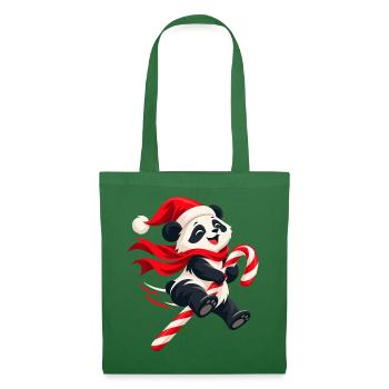 Weihnachtlicher Panda mit Zuckerstange - Stoffbeutel - Fichte - Vorne