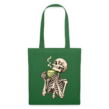 Halloween Skelett mit Matcha Latte – Spooky Tea Ti - Stoffbeutel - Fichte - Vorne