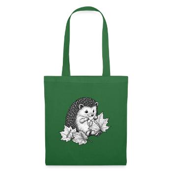 Süßer Igel näht Herbstblätter - Stoffbeutel - Fichte - Vorne