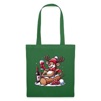 Lustiges Rentier mit Rotwein zu Weihnachten - Stoffbeutel - Fichte - Vorne