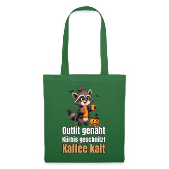 Outfit genäht, Kürbis geschnitzt, Kaffee kalt - Stoffbeutel - Fichte - Vorne