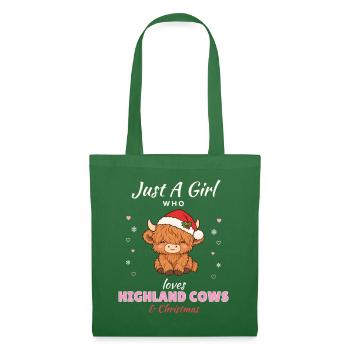 Just a Girl who loves Highland Cows & Christmas - Stoffbeutel - Fichte - Vorne