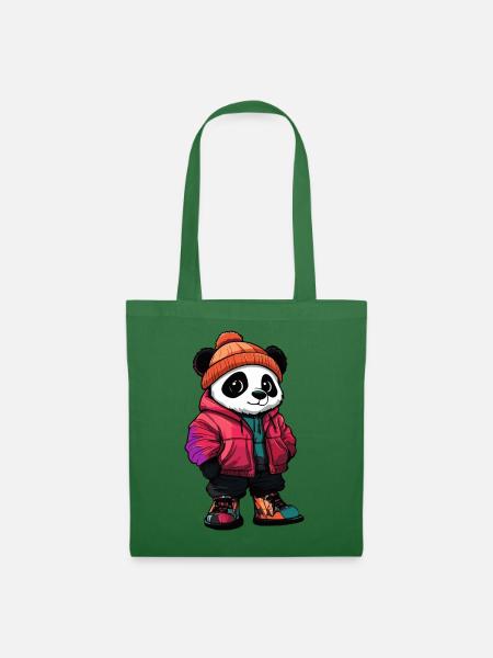 Panda mit Winterjacke und Mütze - Stoffbeutel - Fichte