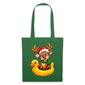 Rentier mit Ente Badeente Schwimmreifen - Stoffbeutel - Fichte - Vorne