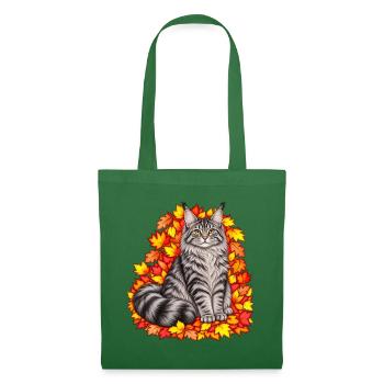 Herbstkatze auf Blätterkranz - Stoffbeutel - Fichte - Vorne