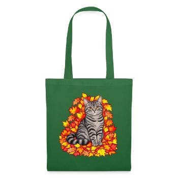 Herbstkatze in bunten Blättern - Stoffbeutel - Fichte - Vorne