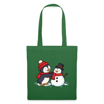 Pinguin baut einen Pinguin-Schneemann - Stoffbeutel - Fichte - Vorne