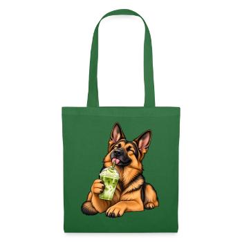 Deutscher Schäferhund mit Matcha Latte - Stoffbeutel - Fichte - Vorne