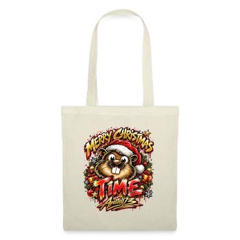 Merry Christmas Time – Funny Christmas Animal - Stoffbeutel - Natur - Vorne