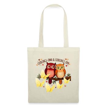 Lieblings Oma Opa Eulen Pärchen Geschenk - Stoffbeutel - Natur - Vorne