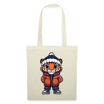 Tiger mit Winterjacke und Mütze - Stoffbeutel - Natur - Vorne