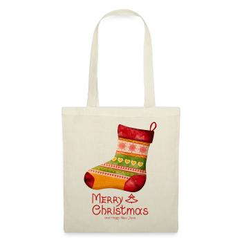 Frohe Weihnachten Strickstrümpf - Stoffbeutel - Natur - Vorne