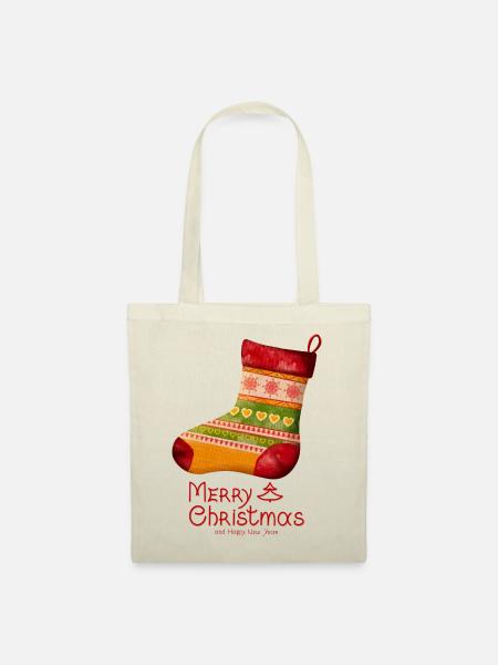 Frohe Weihnachten Strickstrümpf - Stoffbeutel - Natur