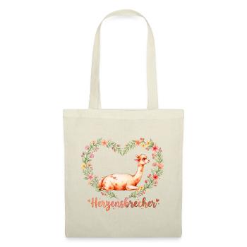 Alpaka Herzensbrecher Baby & Valentin Geschenk - Stoffbeutel - Natur - Vorne