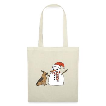 Schäferhund klaut Schneemann den Stockarm - Stoffbeutel - Natur - Vorne
