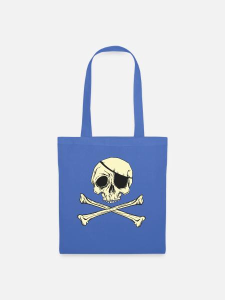 Piratenflagge Piratenschädel Augenklappe - Stoffbeutel - Hellblau