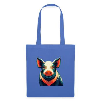 Schwein Cartoon Figur Buntes Haustier Tier - Stoffbeutel - Hellblau - Vorne