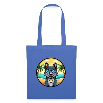 Black Norwegian Elkhound Dog Breed Cartoon Beach - Tote Bag - light blue - Front