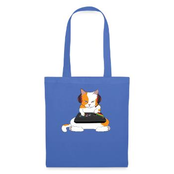 Cooles Gaming Katzen Shirt - Zocker Katze Cat Gift - Stoffbeutel - Hellblau - Vorne