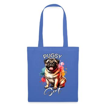 Pug Mädchen Mops - Stoffbeutel - Hellblau - Vorne