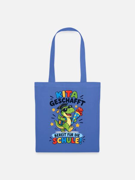 Kita geschafft Einschulung Dino - Stoffbeutel - Hellblau