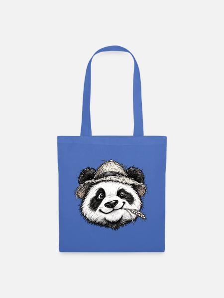 Zwinkernder Bauer-Panda-Strohhut-Niedliche Tierkunst - Stoffbeutel - Hellblau