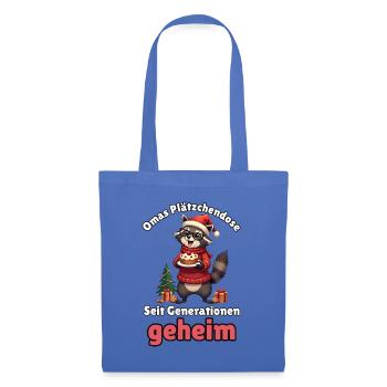 Oma-Waschbär zu Weihnachten - Stoffbeutel - Hellblau - Vorne