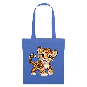 Kawaii Leopard – Süße wilde Katze - Stoffbeutel - Hellblau - Vorne