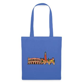 Verona Skyline – Bunte Kinderzeichnung im Wachsmal - Stoffbeutel - Hellblau - Vorne
