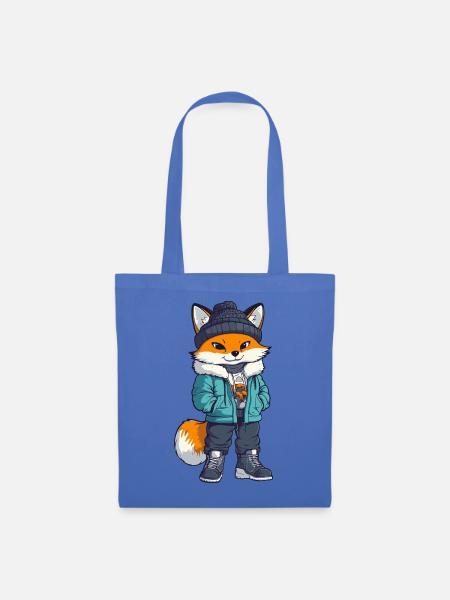 Fuchs mit Winterjacke und Mütze - Stoffbeutel - Hellblau
