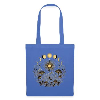 Goldene Kröte mit Pilzen und Mondphasen - Stoffbeutel - Hellblau - Vorne