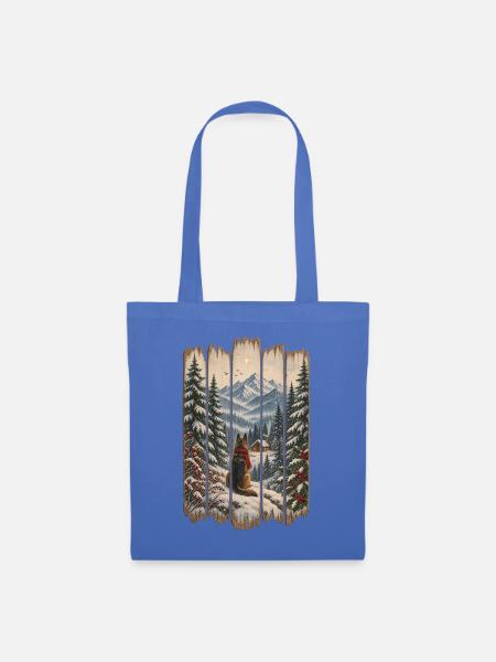 Winter-Waldhund-Weihnachtsdesign – rustikaler Schnee - Stoffbeutel - Hellblau