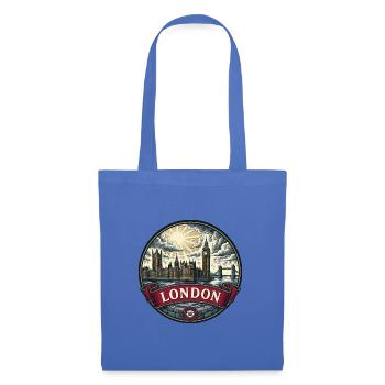 London UK Reiseabzeichen Big Ben Vintage Souvenir - Stoffbeutel - Hellblau - Vorne