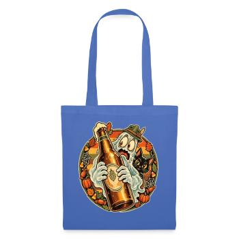 Halloween Geist Mit Flasche Und Katze - Stoffbeutel - Hellblau - Vorne
