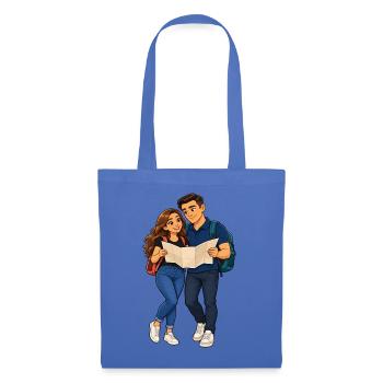 Abenteuerliches Duo mit Karte und Rucksack - Stoffbeutel - Hellblau - Vorne