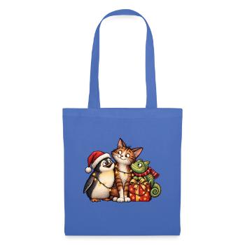 Weihnachts-Pinguin-Katze und Chamäleon-Freunde - Stoffbeutel - Hellblau - Vorne