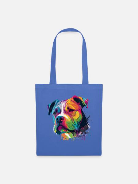Bunte Amerikanische Bulldogge American Bully - Stoffbeutel - Hellblau