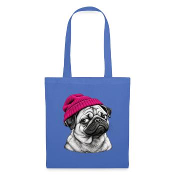 Pug im Pink Beanie - Stoffbeutel - Hellblau - Vorne
