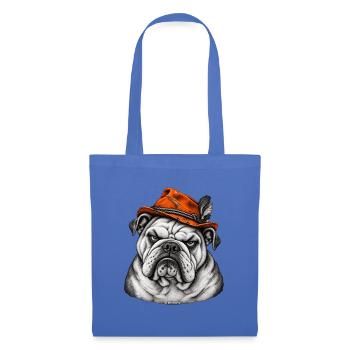 Bulldog im Orange Hut – Retro Flair - Stoffbeutel - Hellblau - Vorne